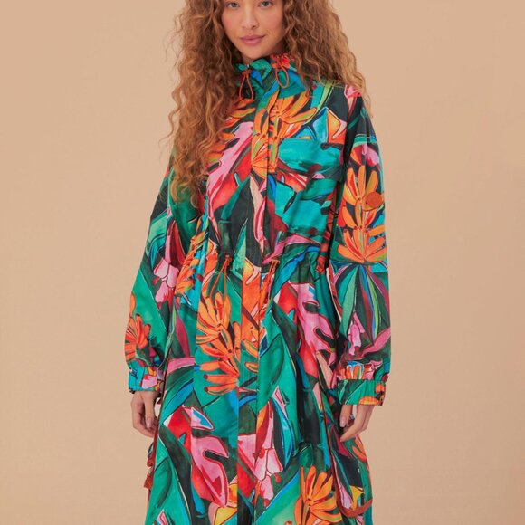 Farm Rio Green Banana Foliage Maxi Raincoat NWT - Picture 4 of 5